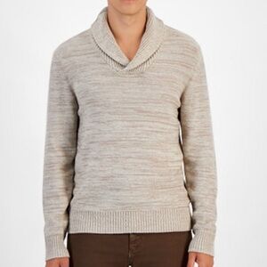 Sun + Stone Men's S Heather Beige 100% Cotton Chunky Shawl Neck Sweater in EUC